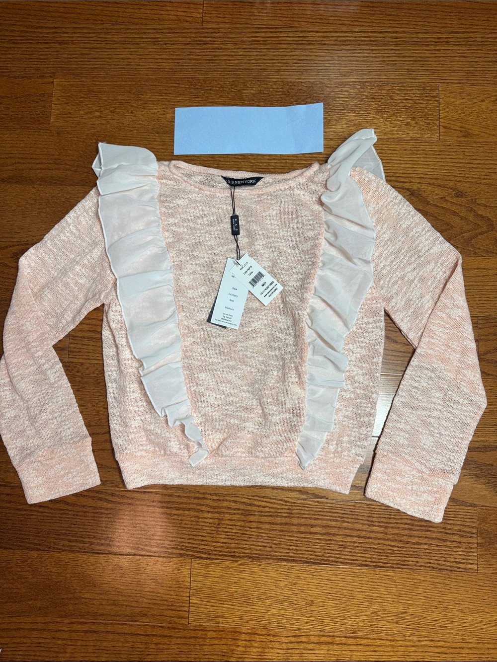Sz Medium KAS New York Peach Sweater with White Ruffle Trim